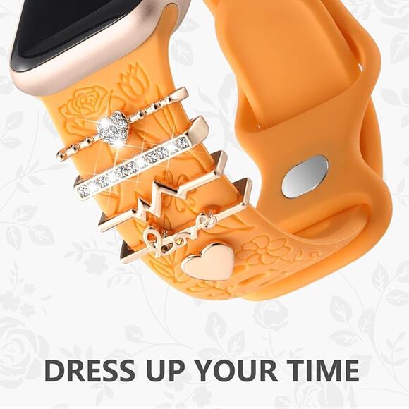 Flower Engraved Band Compatible with Apple Watch Bands for Women Orange Band - Picture 3 of 6